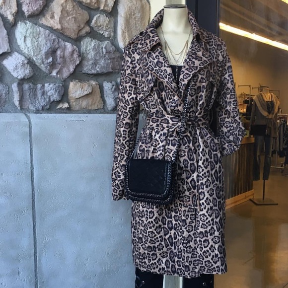 Leopard cheetah print soft trench coat jacket venti6 soft belted trendy - Picture 1 of 14